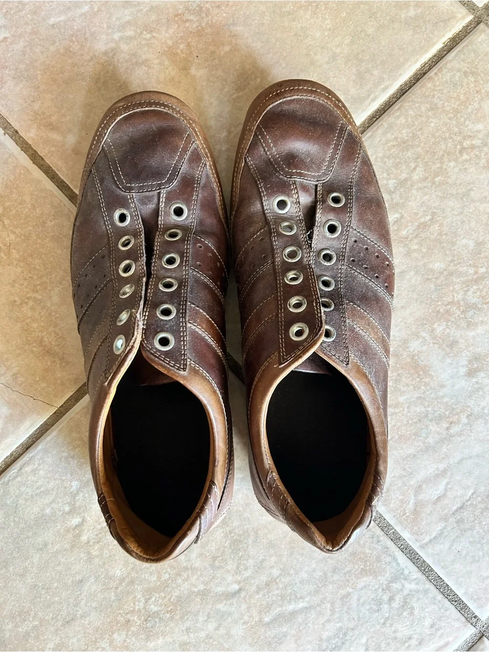 Men's Casual Brown Leather Lace‑Free Sneakers